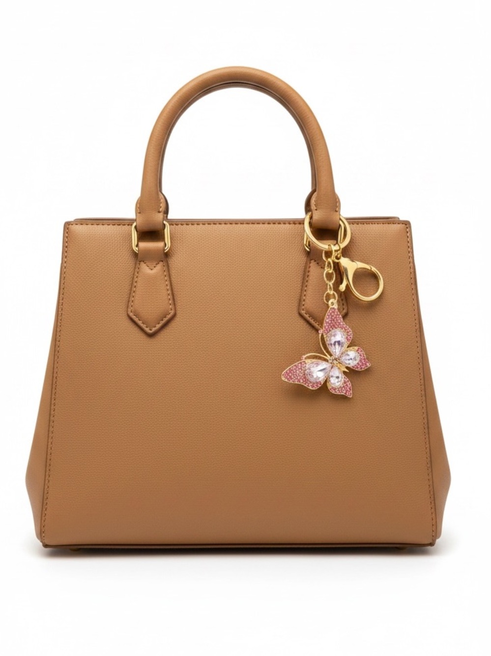 Light Pink Allover Rhinestone Gold Monarch Butterfly 2” Keychain Bag Purse Charm